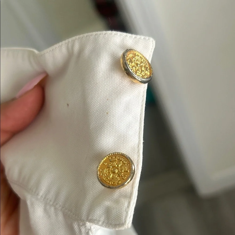 Chanel White Dress Shirt for with CHANEL Embroidery Sz S